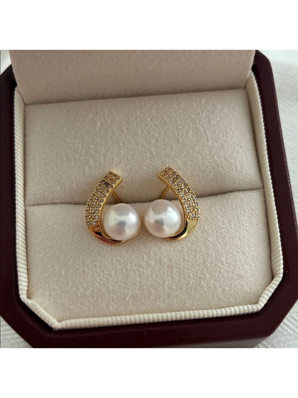Gold Arc Pearl Earrings | 925 Sterling Silver Studs | Classic Gift for her